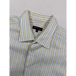 Robert Talbott Shirt Mens 17.5 35 Blue Yellow Stripe Button Down USA
